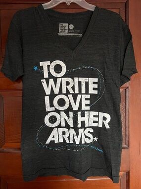 Dark heather gray V-Neck To Write Love On Her Arms T-Shirt (size S)
